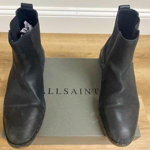 Mens AllSaints Trist Black Leather Chelsea Boots Size 12 US